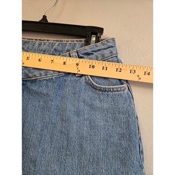 Topshop MOTO Asymmetrical Raw Hem Denim Mini Skirt Blue High Waist Size 0 - Picture 7 of 10